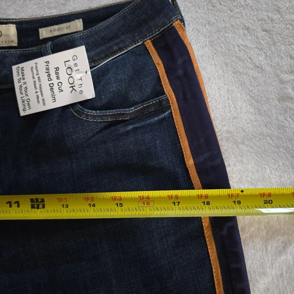 LOGO Lori Goldstein Bootcut Jeans Side Stripe Raw Hem Dark Wash Blue 12 New